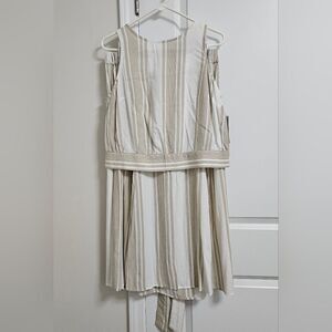 NWT A.N.A 2-Piece Set Top Skirt Women's Large Tan White Striped Two Front Slits